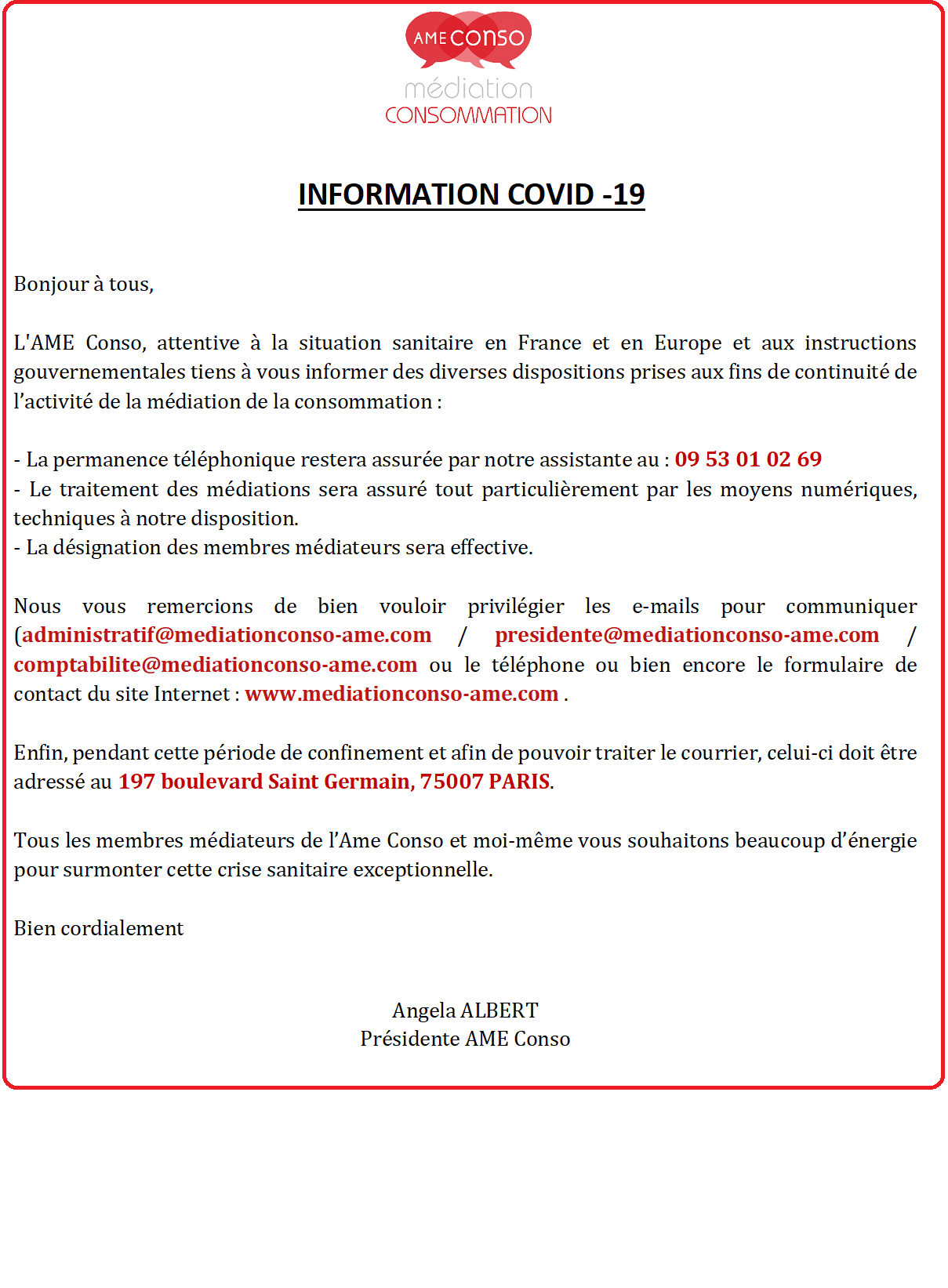 Information COVID 19 AME CONSO 1